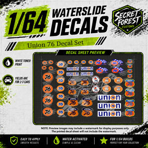 1:64 Scale Union 76 Livery Waterslide Decal Set — White Toner Printed Fits Most